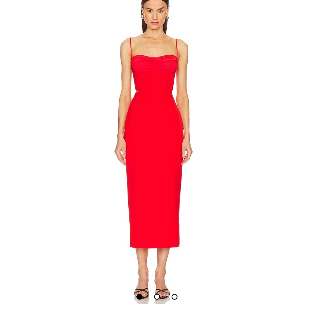 Bardot Red Midi Dress with Spaghetti Straps